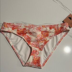 Shade & Shore Cream Bikini Bottoms with Coral Floral Print